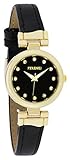 Ferenzi Frauen | Moderne helle Gold-Ton schwarze Kunstleder Uhr | FZ18002