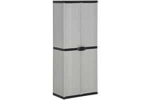 vidaXL Garden Storage Cabinet - Grey&Black - Compact Outdoor Organiser with 3 Shelves, PVC & PP Material