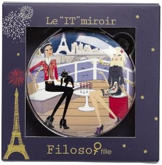 Filosofille Double-Faced Aluminium Mirror for Pocket or Handbag, with"New Year's Eve Dinner on the Seine" Motif