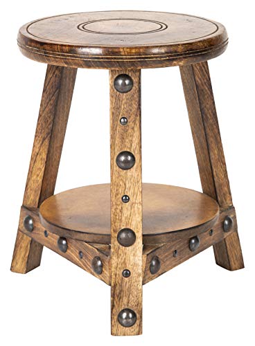 AL-Fa Wooden Round Shape Stool (24 x 23 x 30 cm Antique, Brown)