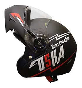 Steelbird SB-45 OSKA Flip Up Helmet with Reflective Graphics (X-Large 620 MM, Matt Black with Clear Visor)