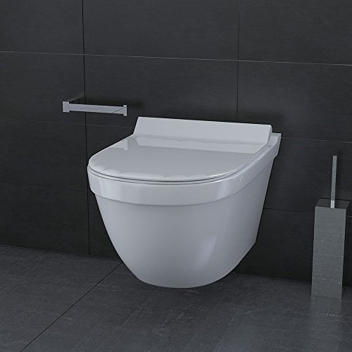 Keramik Hänge WC Rimless WC Spülrandlos Toilette inkl. WC-Sitz Soft-Close Quick-Release Funktion - 5