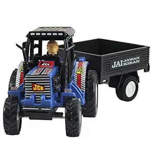 Deal Bindaas Shinsei Toys Tractor with Trolley, Pull Back, Opening Doors, Miniature Scaled Models (Blue)