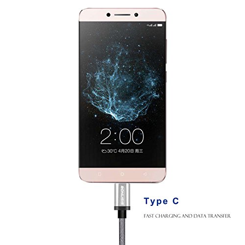 BONUSIS 1,2 m/Sandsackset 3 in 1 Geflochten Ladekabel für alle mobile Geräte – Laden Ihre Geräte Drei AT A TIME. – Android, Windows, Blackberry, Apple Handys und Tablets, silber, Type C + Micro + Lightning - 5
