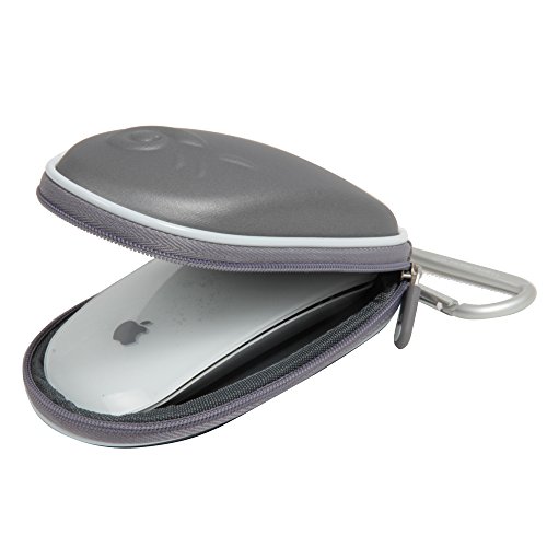 Hermitshell Travel Hart EVA Lagerung Tasche Schutz hülle Etui Tragetasche Beutel Compact Größen und karabiner für Apple Magic Mouse Maus I und II 2nd Gen und Karabiner Grau - 3