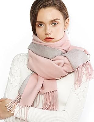RIIQIICHY Hiver Écharpe Pashmina Châle Etole Pour Femme Laine Cachemire Grande Réversible Épaisses Rose et Gris