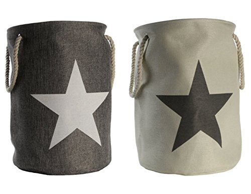 Deluxe Wäschesack MARITIM Laundry Star in natur beige – Wäschekorb faltbar – 60 liter Fassung – Leinenoptik mit Kordelgirffen – Vintage Stern – Wäschesammler Typ344 - 2