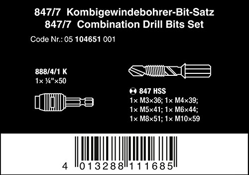 Wera 05104651001 Kombigewindebohrer-Bit-Satz 847/7 HSS - 2