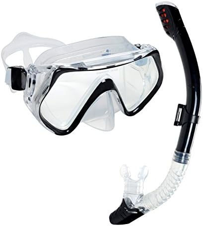 Mask and Snorkel Set, OBOSOE Anti-Fog Scuba Diving Mask for Adults, Kids - Black and White
