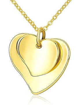 Styleziel Damen Halskette 18k vergoldet Gold Herz zwei Herzen als Anhänger 50cm 2160