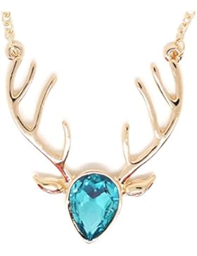 Hirsch Geweih Kette gold- oder silberfarben mit buntem Glasstein von der Münchner Glitzerwelt