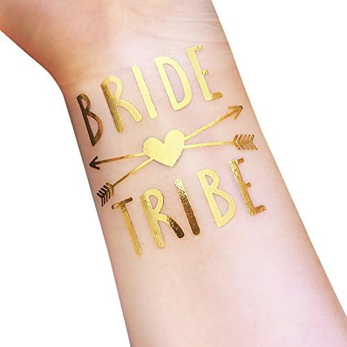 Bachelorette and Bride Tribe Temporary Tattoos, 12-Pack Bride &amp; Team Bride, Bachelorette Party Supplies and Accessories Favours, Metallic Shiny Gold Tattoos (T34, T35)