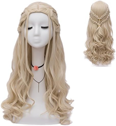 75cm Long Braid Curly Wavy Women Cosplay Wigs for Daenerys Targaryen Game of Thrones +Wig Cap (Blonde Braid B)