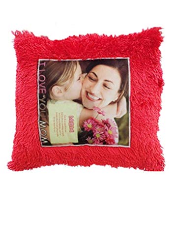 MIXUNBOX Red Fur Square Pillow Cusion Cover with Filler, 16