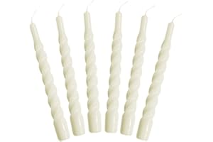 KUNSTINDUSTRIEN Candles with a Twist®, Made in Italy, 25 Colours Available, Dinner Candles, Twisted Candles Long Burning 5 Hours, Tapered Candles, Lacquered, Unscented Candle Gift Set, 6 pcs. 2.2 x 21cm (Ivory)