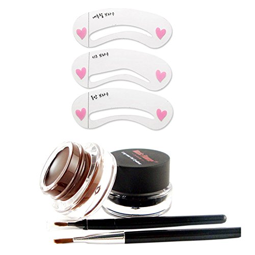 1 Portable Kosmetik Werkzeug Set: 3 stück Augenbrauen Schablone ,2 Farben Wasserdicht Eyeliner Gel Make-up Kosmetik augen Tools Schwarz & Braun mit 2 Bürste