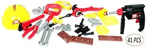 MWG Exports Co Handyman 41 Piece Full Set DIY Smart Tools Playset with Safety Helmet & Drill for Children Toys