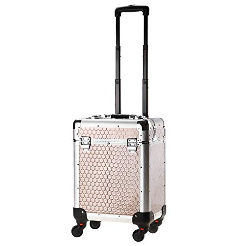 AECASE Professional Rolling Makeup Trolley Case Cosmetic Train Case Beauty Travel Organizer with Handle 4 Removable Universal Wheels