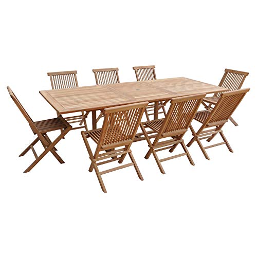 Salon de Jardin en Teck Lombok - Table rectangulaire Extensible - 8 Places