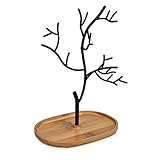 Bonito y duradero: Este exhibidor de joyería está hecho de metal resistente y la base es de madera natural de bambú. Con estos materiales duraderos el soporte te servirá muchos años.