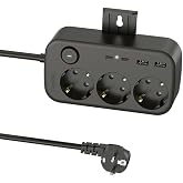 SMAYLİNG 3'l&uuml; Priz + 4 USB (2 Type-C + 2 USB-A) &Ccedil;oklayıcı | Duvara Monte Edilebilir, A&ccedil;/Kapa Anahtarı, Akım & Kısa Devre Koru