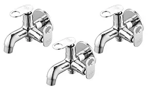 SPAZIO Prime Brass Two Way Angle Cock/Angle Valve/Long Body Tap for Bathroom/Wash Basin/Geyser with Wall Flange - Pack of 3