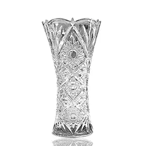 E - Ezra Home Decor Decorative Room Round Crystal Clear Glass Flower Vase-1 Pcs (White)