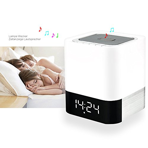 Preisvergleich Produktbild Drahtlose Bluetooth Lautsprecher mit Touchable LED Tischleuchte Wecker