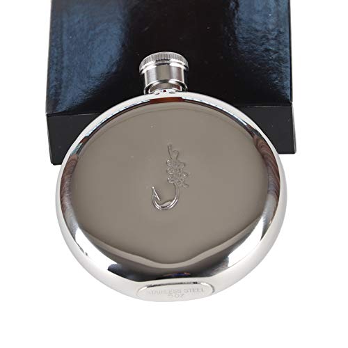 Petaca redonda HEESUNG de acero inoxidable 18/8 con acabado de espejo para whisky, con gancho de bolsillo de metal para viaje.