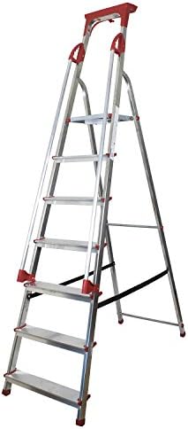 7 Tread - Aluminium Safety Platform Step Ladder With Handrail &amp; Tool Tray