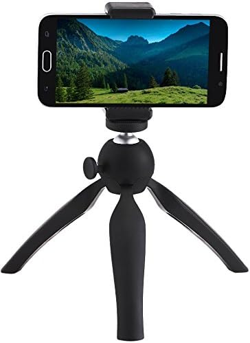 Fatty Can Do Ltd. Mini Tabletop Tripod Stand for iPhones, Cameras, Mobiles &amp; Projectors - Convenient phone holder for travel, handle for selfie stick function - Fits projectors and go-pros, light and portable - With Mount and 360 Degree Ball Head (Black)