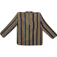 Men’s Shirt Kurta Multicolor Striped Cotton Ethnic Yoga Boho Tunic XXL