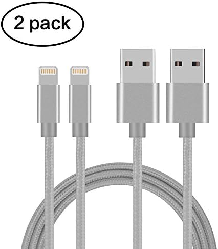 Lightning Cable,Gulf Y 2Pack 10FT/3M Nylon Braided 8pin USB Charging Cables Sync Charger Cord for Apple iPhone 7/7 Plus/6/6s/6 plus/6s plus, 5c/5s/5/SE, iPad Air/Mini/Pro, iPod Nano/Touch (2Pack-Gray)