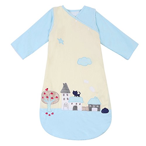 HAPPY CHERRY Winter Baby Sleeping Bag Long Sleeves SleepSack Wearable Blanket - Cartoon Cat - Blue - Thick Cotton - Suitable Height(23.62-35.43inch) - 6 Months-2 Years