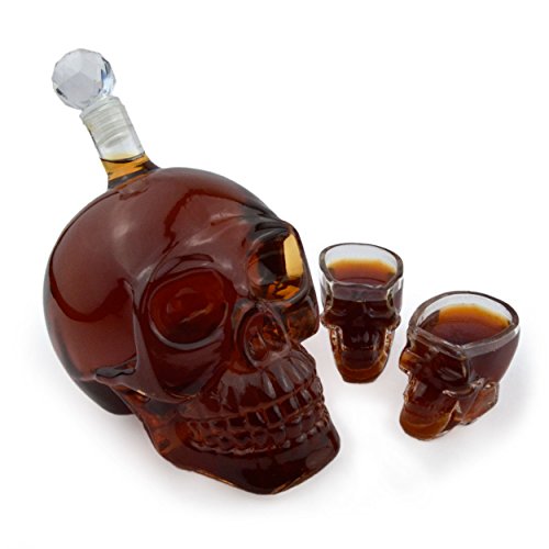 Skull – Flasche (1000 ml) für die Hausbar / Party/ Halloween/ Geschenk im Totenkopfdesign, Vodka -Whiskey – Flasche Kristall – Schädel, Totenkopf, Wein- Dekanter, Schnapsglas, transparent - 8