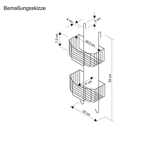 Duschablage zum Hängen, ohne Bohren, 2 Körbe, 2 Haken, Edelstahl, ca. B22 x T16 x H59 cm - 5