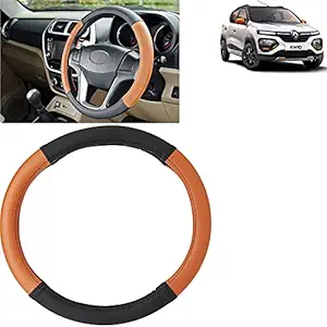 Aksmit Ring Type Car Steering Wheel Cover (Black Tan) for Kwid