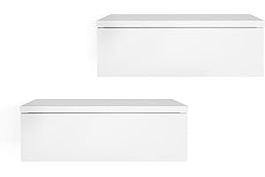 ‎KOMTO KOMTO Wandregal mit Schublade Weiß - Nachttisch Hängend 2er Set Nachttisch Wandmontage Wandschublade Nachtschrank Hängend | Monaco 42 x 30 x 15 cm