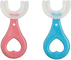 JEVAL Kids U-Shaped Toothbrush For 6-12 Years - Teeth Care With Hand-Held Version - Soft Silicone Brush Head - 360? Teeth Cleaning Tools (Multicolor) (Baby Heart U shape Toothbrush (1))