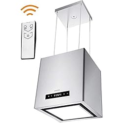 CIARRA Hotte décorative îlot 550 m³/h - Commande tactile & Contrôle infrarouge - Recyclage - inox, Filtre à Charbon CBCF003