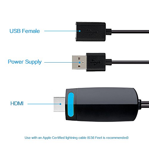 CORNMI Lightning zum HDMI Adapter, Topoint Plug & Play 1080P HDMI / HDTV Kabel 8 Stift-Anzeigen-Adapter für Apple iPhone iPad - 3
