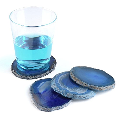 QGEM 4pics natürlich Achatscheibe Untersetzer Getränke-Untersetzer Glasuntersetzer unregelmäßige healing Kristall Agate Dekoration Getränk-Geschenk set 6.5*7.5cm(blau) - 2