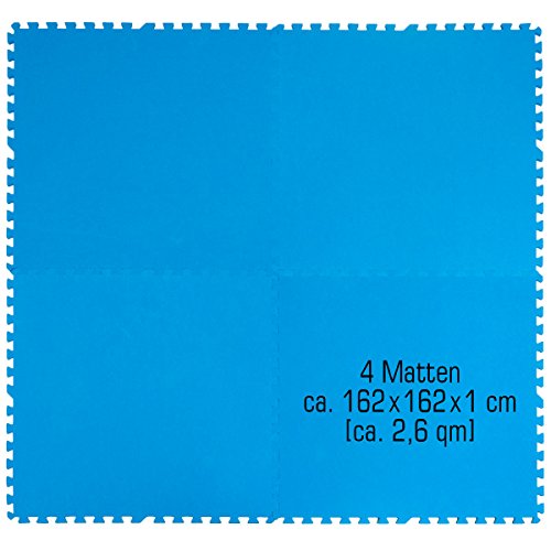 eyepower 1cm DICKE Poolmatte 4er Set Bodenmatte 2,6qm Bodenfliesen Bodenfolie Unterlage für Pool Robustes erweiterbares Stecksystem Blau - 2