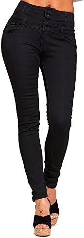 EnviousFashion New Womens Button Up High Waist Skinny Stretch Denim Jeans (8, Black)