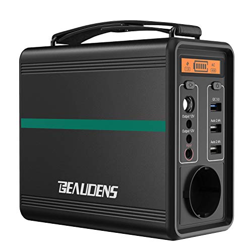 BEAUDENS 166Wh Generador Portátil, batería de Litio, Hierro y Litio Más Seguro para 2000 ciclos, con 6 Puertos de Salida (1 CA, 2 CC, 3 USB), Linterna/SOS, Casco de Metal
