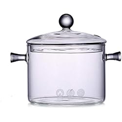 Jannyshop Verre Casserole avec Couvercle, 1.35L résistant à la Chaleur en Verre Stovetop et chaudrons avec Couvercle en Verre à la Main Batterie de Cuisine Table de Cuisson Safe