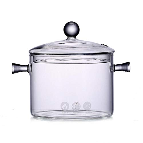 Jannyshop Verre Casserole avec Couvercle, 1.35L résistant à la Chaleur en Verre Stovetop et chaudrons avec Couvercle en Verre à la Main Batterie de Cuisine Table de Cuisson Safe