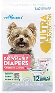 Paw Inspired Disposable Dog Diapers | Female Dog Diapers Ultra Protection | Diapers for Dogs in Heat, Excitable Urination, or Incontinence (12 Count, X-Small)