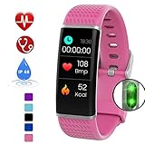 Smartwatch,Wasserdicht Smart Watch,IP68 Uhr mit Pulsmesser Fitness Armbanduhr Sport Uhr Fitnessuhr mit Schrittzähler,Schlaf-Monitor,Setz-Alarm,Stoppuhr,SMS-, Anruf-Benachrichtigung Push/Kamera,Pink
