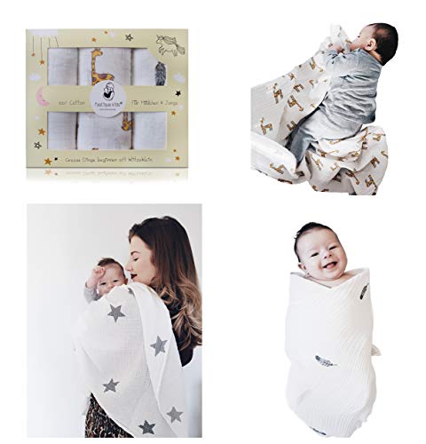 Pucktuch für Neugeborene - Fastique Kids® Baby Musselin aus 100% Baumwolle - Wickeltuch 120 x 120 cm - Spucktücher weich & kuschelig - 3er Pack